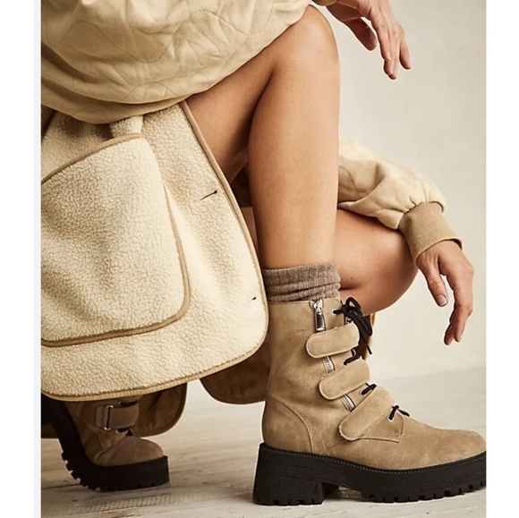 Free People Shoes - Free People Emmett combat boots suede latte velcro NIB NEW 7
